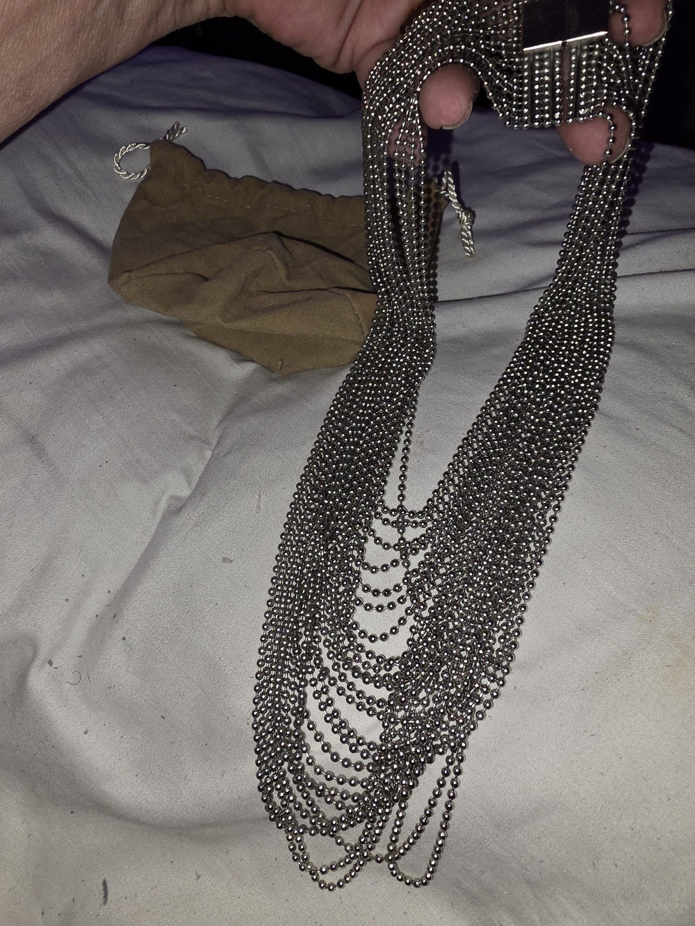 QVC Multi-Strand Metallic Silver Ball Chain Necklace